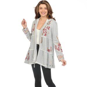 Johnny Was R49423 Zuzu Tiered Embroidered Boho-chic Birds Long Hoodie Jacket